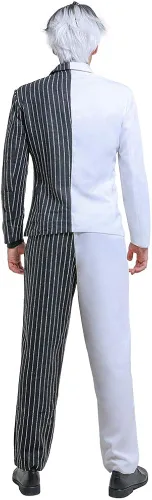 Vista 4 de miccostumes Traje de cosplay blanco y negro para hombre con corbata y cuello falso
