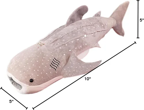 Vista 8 de Animal de Peluche Gigante de Tiburón Ballena Gris de 48 Pulgadas Tiburón Ballena Abrazable Peluche Almohada de Tiburón para Niños y Adultos, Regalo