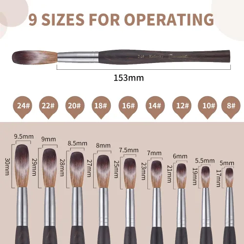 Vista 5 de Kolinsky - Brocha acrílica para uñas, tamaño 10, forma ovalada de cabello Kolinsky para aplicación acrílica, herramienta de manicura profesional