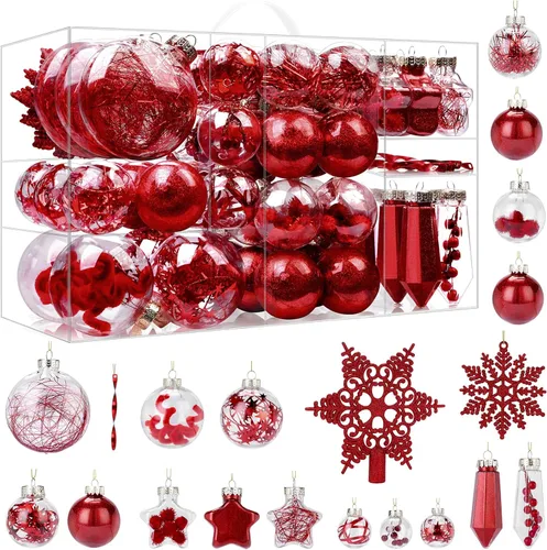 Vista 12 de SHareconn Juego de 86 Piezas de Decoraciones y Adornos para Árbol de Navidad, Bolas de Plástico Transparentes Irrompibles para Decoración de Árbol