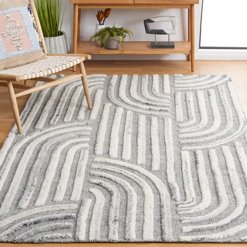 Vista 9 de Safavieh Kilim Collection Alfombra de pasillo, 2 pies 3 pulgadas x 9 pies, gris oscuro y marfil, hecha a mano de lana moderna de mediados de siglo