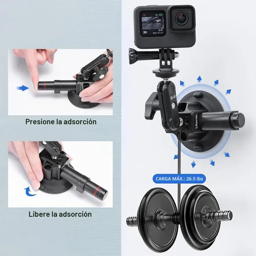 Vista 4 de UURig SC-01 Soporte de succión de 3 pulgadas para cámara de acción de vlogging para coche con abrazadera para teléfono inteligente compatible