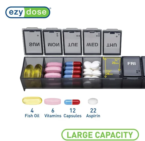 Vista 4 de EZY DOSE - Estuche semanal (7 días) para pastillas diarias, planificador de medicinas, organizador de vitaminas, contenedor de suplementos