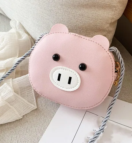 Vista 2 de LEOMOSTE Bolso cruzado para niñas pequeñas, bolso de hombro, mini lindo cerdo, dibujos animados, bolso de mensajero, Rosado