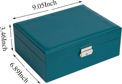 Vista 4 de Joyero para mujer cuero con candado organizador portátil de joyas de 2 capas y caja de almacenamiento collares pulseras anillos soporte para aretes
