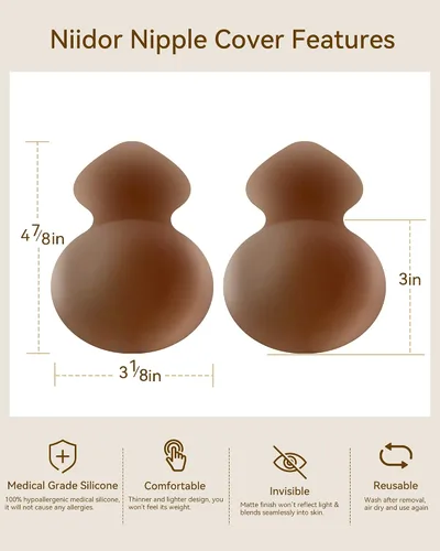 Vista 6 de Niidor Pasties Nipple Covers, Ultra-thin Adhesive Silicone Nipple Padding Cover, Reusable Invisible Breast Petals for Women