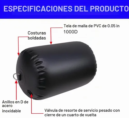 Vista 3 de Defensa inflable resistente grande del barco del PVC para el acoplamiento y los barcos de vela del yate Negro 18"x30