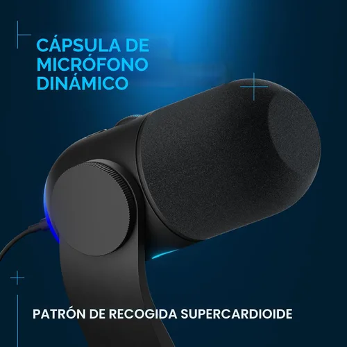 Vista 2 de Logitech G Yeti GX - Micrófono dinámico RGB para juegos, micrófono para podcast con LIGHTSYNC, Blue VO!CE, control G HUB, USB Plug and Play - Negro