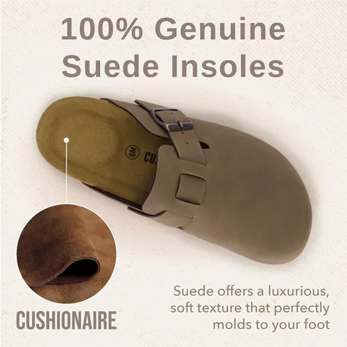 Vista 8 de CUSHIONAIRE - Zuecos Hana para mujer, cómodos zuecos de gamuza vegana, zapatos sin cordones con plantilla de corcho y soporte de arco, espuma