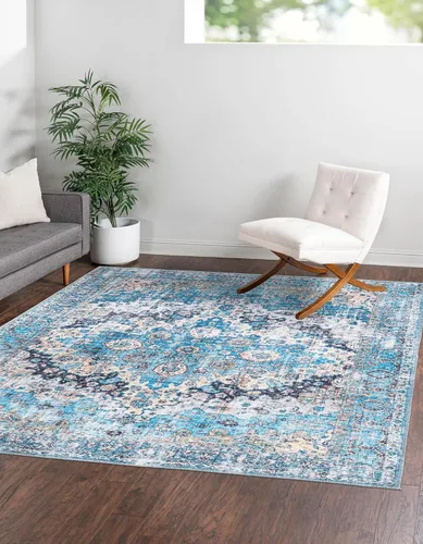 Vista 15 de Unique Loom Mangata Collection - Alfombra de área - Mary (rectangular 2' 0" x 3' 0", azul/negro)