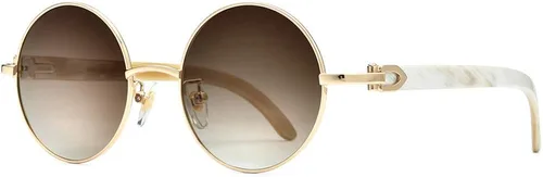 Vista 5 de HEPIDEM Gafas de sol 100 realmente Buffalo Horn hechas a mano para hombres gafas de sol redondas de lujo
