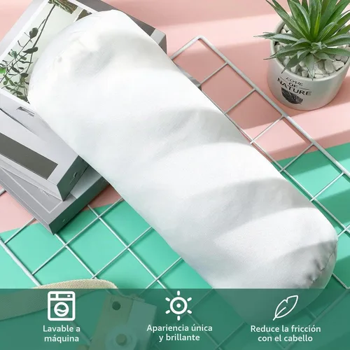 Vista 4 de Tatuo 2 fundas de almohada redondas cervicales blancas para almohada cervical, rollo cervical, cojín redondo de cilindro de memoria