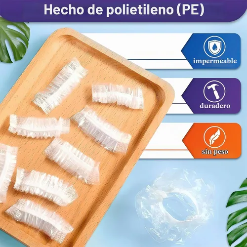 Vista 3 de 100 piezas de cubiertas para los oídos para la ducha, desechables, de plástico resistente al agua Cubiertas desechables para teñir el cabello