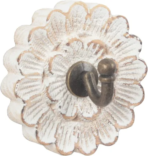 Vista 2 de dwellington Ganchos de pared de madera envejecida con flores para colgar abrigos, colgador único pequeño y vintage para llaves, bolsos, toallas