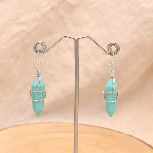 Vista 12 de Pendientes de cristal de punta envuelta en alambre de piedra pulida para mujer Reiki Energy Healing