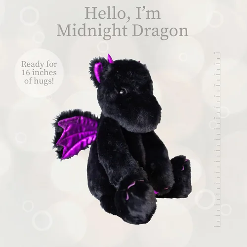 Vista 4 de World’s Softest - Lushee - Midnight Dragon - Peluche de animal para bebés, niños pequeños, adultos, adorables, de materiales de calidad, muy suaves