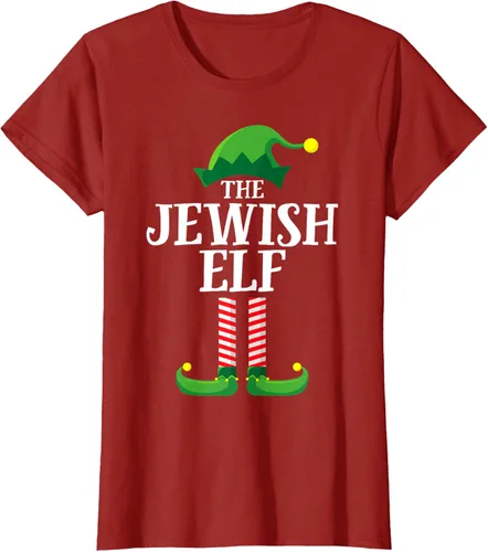 Vista 40 de Playera de pijama para fiesta de Navidad, grupo familiar a juego con elfo judío