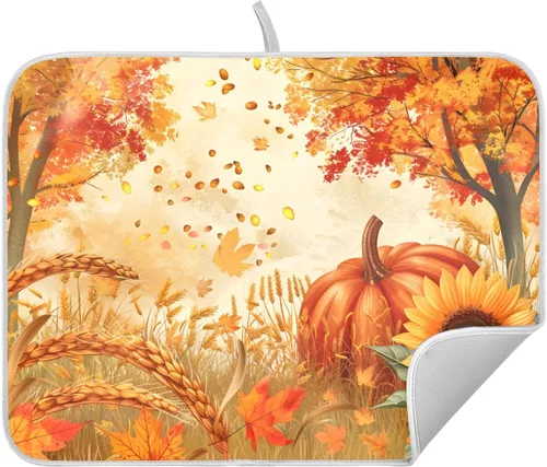 Vista 10 de Tapete de secado de platos de hojas de otoño y girasol, almohadilla absorbente de secado rápido, protector para encimera de cocina, 16 x 18 pulgadas