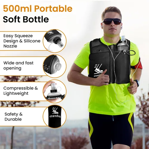 Vista 6 de Chaleco de correr con cremallera, chalecos reflectantes para correr con 6 bolsillos, botella de hidratación de 16.9 fl oz, pecho y cintura