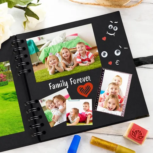 Vista 5 de Bstorify - Álbumes de fotos cuadrados de 36 páginas de 18 x 18 cm, papel kraft negro grueso, 250 g/m², libro de recuerdos, cierre de cinta, ideal
