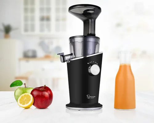 Vista 8 de Sana 848 Exprimidor vertical fácil de limpiar, baja velocidad, 43 RPM, silencioso, zanahorias, apio, hierba de trigo (negro mate)