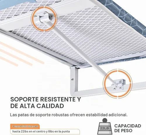 Vista 4 de KINGBOARD - Tabla de planchar para montar en la pared con almacenamiento de hierro, tabla de hierro plegable