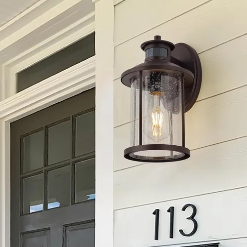 Vista 3 de MICSIU Lámpara de pared exterior con sensor de movimiento de 11.5 pulgadas, aplique de pared para exterior del anochecer al amanecer con cristal
