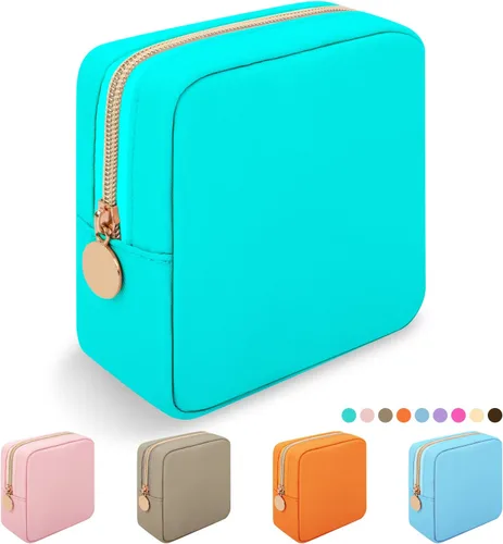 Vista 40 de Iqimott Bolsa Grande de Maquillaje de Nylon, Neceser de Viaje, Bolsa Grande de Cosméticos Preppy, Organizador de Maquillaje de Nylon, Bolsa de Beige