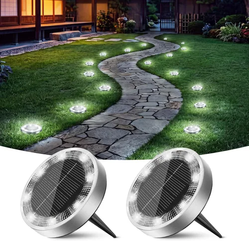 Vista 27 de Peasur Luces solares de suelo para exteriores, paquete de 24 luces planas de disco con energía solar, IP68 impermeable, antioxidante, iluminación