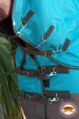 Vista 4 de HILASON Manta de paddock impermeable 1200D de invierno para caballo con cubierta para el cuello y envoltura para el vientre 74 pulgadas Cobre