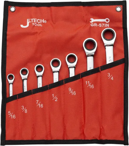 Vista 2 de Jetech Juego de llaves combinadas de trinquete de 7 piezas, llaves de engranaje de grado industrial, diseño de 12 puntos, trinquete de 72 dientes