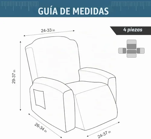 Vista 3 de Funda para Sillón Reclinable de 4 Piezas Elástica, Funda Deslizable de Sofá, Cubierta de Sofá para Sofá Reclinable de 1 Asiento, Protector