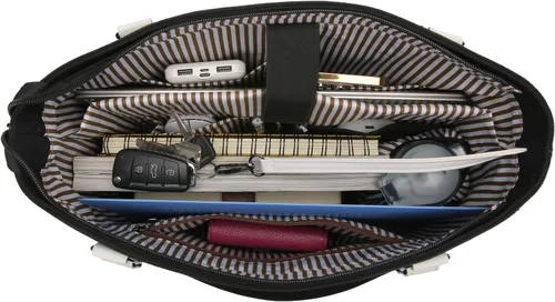 Vista 4 de Bolsa de trabajo de lona para laptop para mujer con bolsillos de compartimento para computadora de 15.6 pulgadas, L