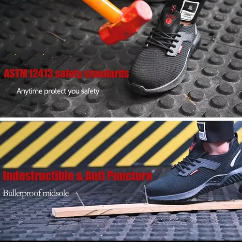 Vista 3 de ulogu Zapatos de punta de acero para hombres y mujeres, impermeables, ligeros, a prueba de pinchazos, seguridad en el trabajo, tenis industriales