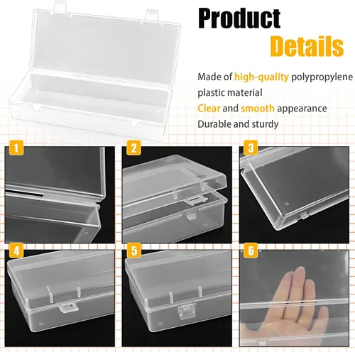 Vista 3 de 10 cajas de almacenamiento de plástico de 6 pulgadas, pequeños recipientes de almacenamiento con tapas con bisagras, cajas transparentes