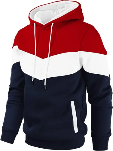 Vista 2 de Gesean - Sudadera con capucha de manga larga para hombre diseño de bloque de color estilo casual con bolsillo