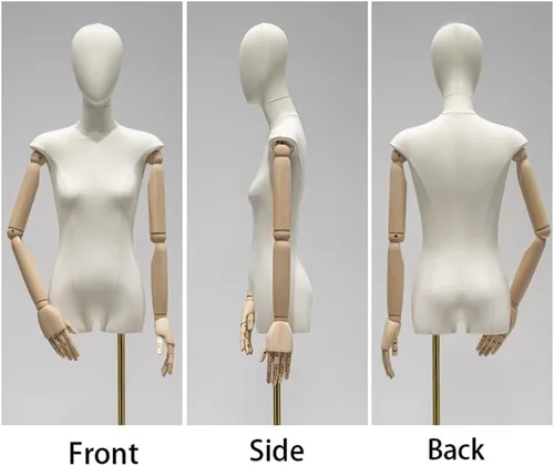Vista 6 de 3Pcs Adjustable Female Mannequin Dress Form with Detachable Head, Linen Torso for Clothing & Jewelry Display, Height 64.9-82.6in, Triangular Base