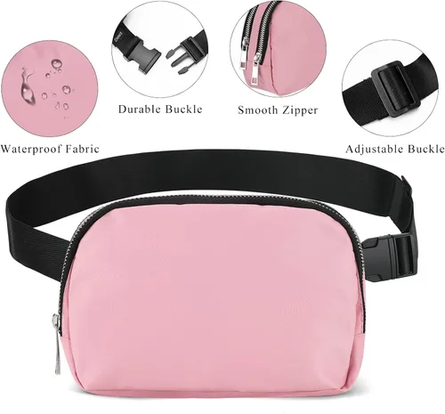 Vista 5 de SINNO Riñoneras para mujeres y hombres, riñoneras de moda con correa ajustable, Rosa (4 bolsillos con cremallera)