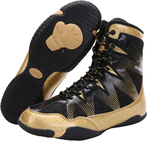 Vista 3 de UKUBAG Botas de boxeo para adultos y niños, zapatillas deportivas de cuero antideslizantes para levantamiento de pesas, calzado de culturismo juvenil