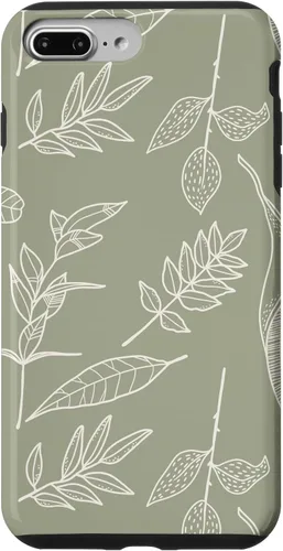 Vista 12 de Carcasa para iPhone 16, diseño de hojas y flores, color verde salvia