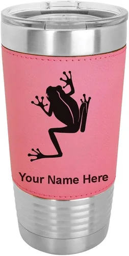 Vista 13 de LaserGram Personalized 20oz Tumbler, Tree Frog (Baseball Style) Engraved Gift, Faux Leather Wrap, Vacuum Insulated Stainless Steel, Laser Engraved