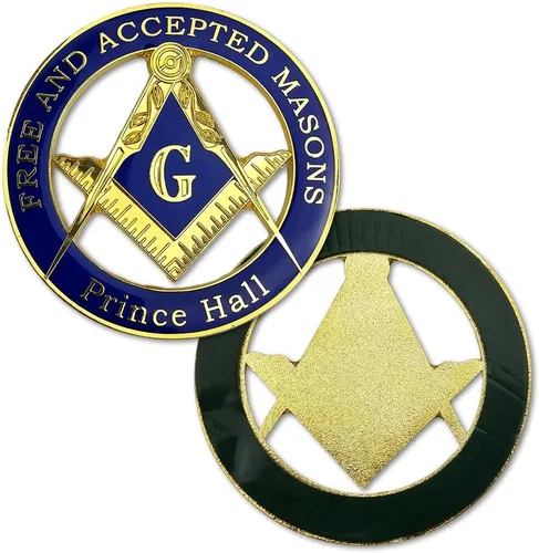 Vista 4 de Prince Hall Free Accepted Masons Emblema masónico azul y dorado para automóvil