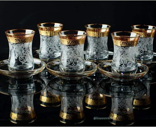 Vista 6 de Juego de 6 vasos de té turcos vintage para mujeres, cristalería, fiesta, estilo árabe, tazas de té marroquíes persas, para adultos, bandeja
