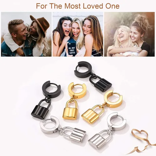 Vista 5 de FaithHeart Aretes de aro Huggie para mujer, acero inoxidable, chapado en oro de 18 quilates, aretes colgantes de gota de AnkhCrossCandkBocina