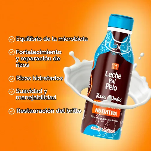 Vista 3 de Leche Pal Pelo Rizado y ondulado - Mascarilla nutritiva reparadora del cabello con aloe vera, coco y aceites de aguacate - para cabello dañado