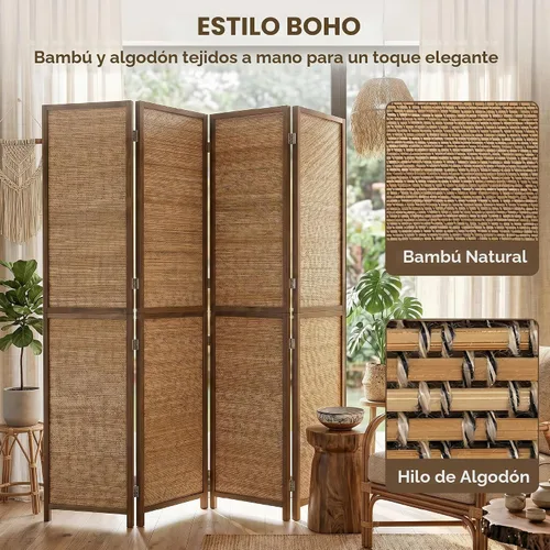 Vista 3 de HOMCOM Room Divider, 6 FT Tall Folding Privacy Screen, 4-Panel Boho Brown
