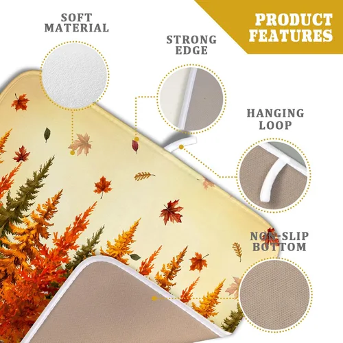 Vista 4 de Alfombrilla de secado de platos para encimera de cocina pequeña absorbente de café de otoño Alfombrilla de secado de microfibra de bosque de otoño