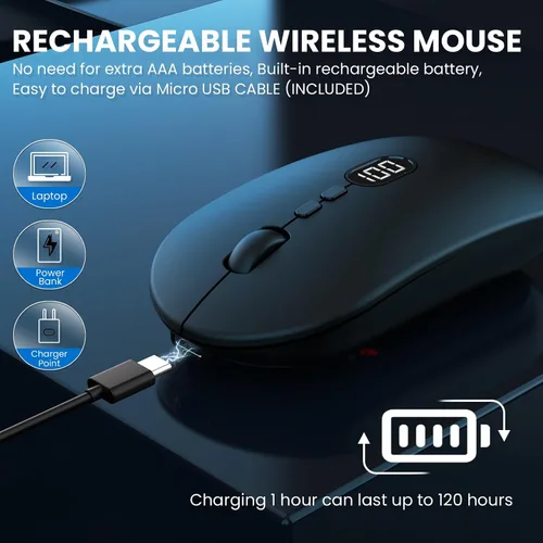 Vista 6 de MAGIC-REFINER X1 - Mouse inalámbrico para computadora portátil con nivel de batería visible, mouse USB ultra delgado portátil de 2.4G, clic