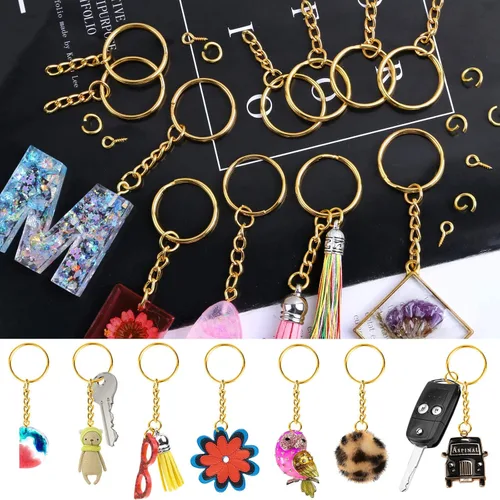 Vista 7 de PAXCOO - Kit de anillos para manualidades dorados, incluye 100 llaveros divididos con cadena, 100 anillos de salto y 100 pines de ojo de tornillo