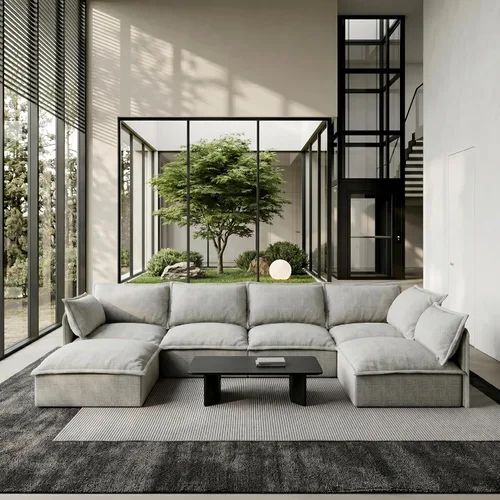Vista 9 de Acanva Sofá modular modular para sala de estar, cómodo sofá convertible en nube, sofá de gran tamaño con otomana y fundas de felpilla lavables